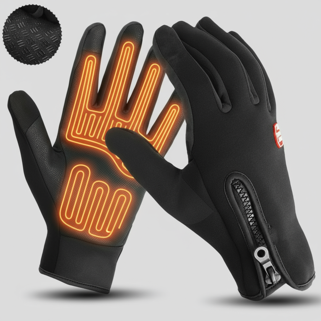 Guanti invernali riscaldabili con grip touchscreen e polsini con zip