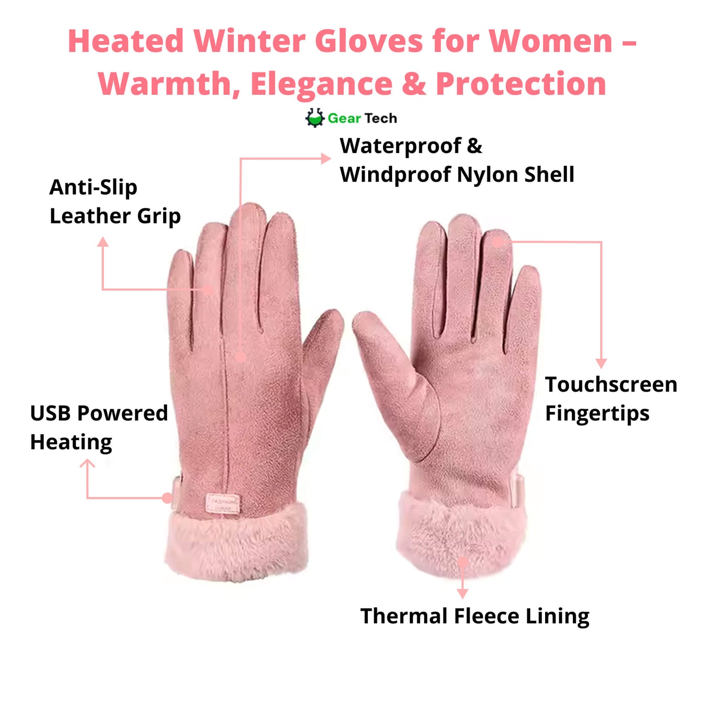 Guanti Riscaldabili da Donna – Guanti Invernali Termici e Impermeabili Touch Screen con Ricarica USB