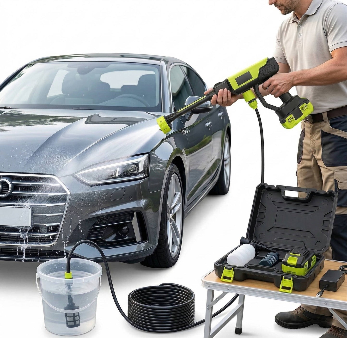 Idropulitrice a batteria per lavaggio auto, pulizia domestica e irrigazione del giardino