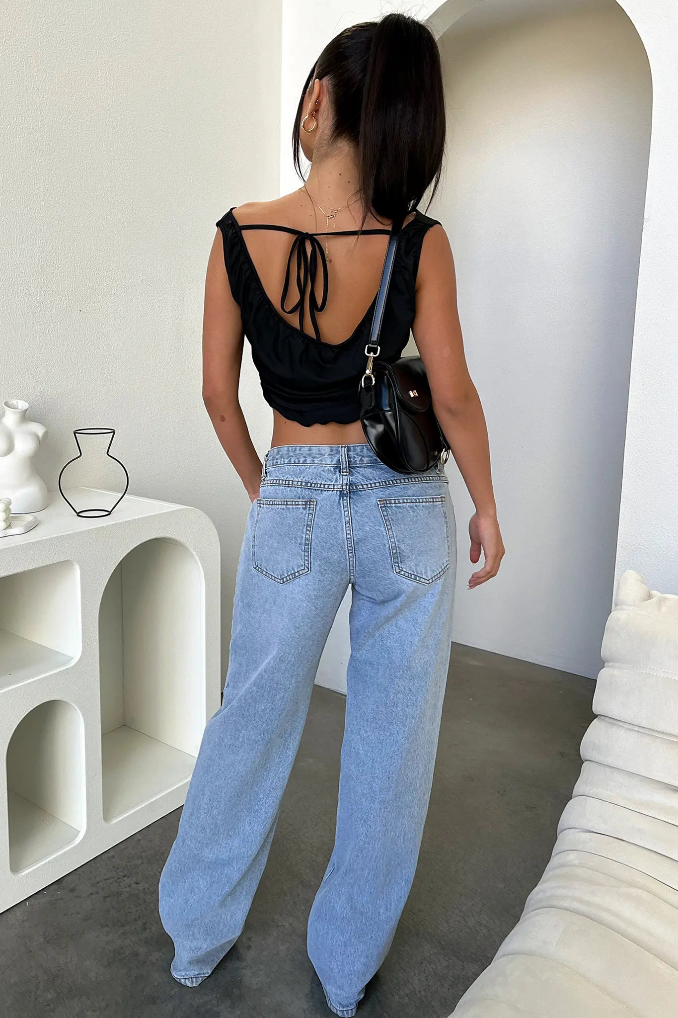 Jeans da donna a vita bassa a gamba dritta lavaggio chiaro
