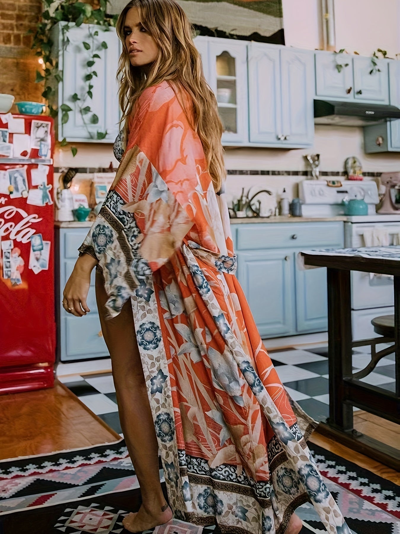 Kimono lungo da donna a fantasia floreale