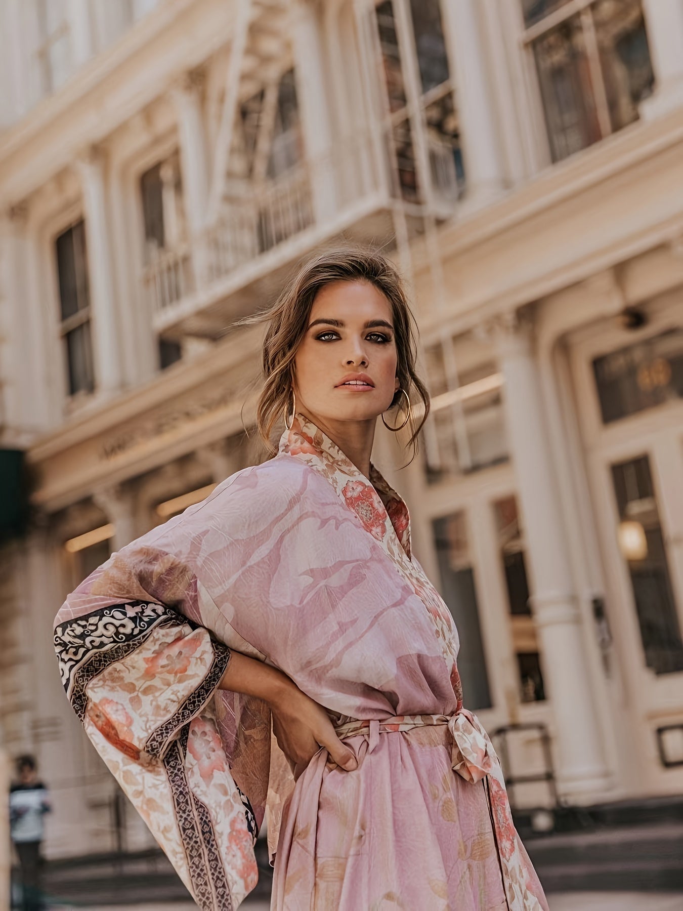 Kimono lungo da donna a fantasia floreale