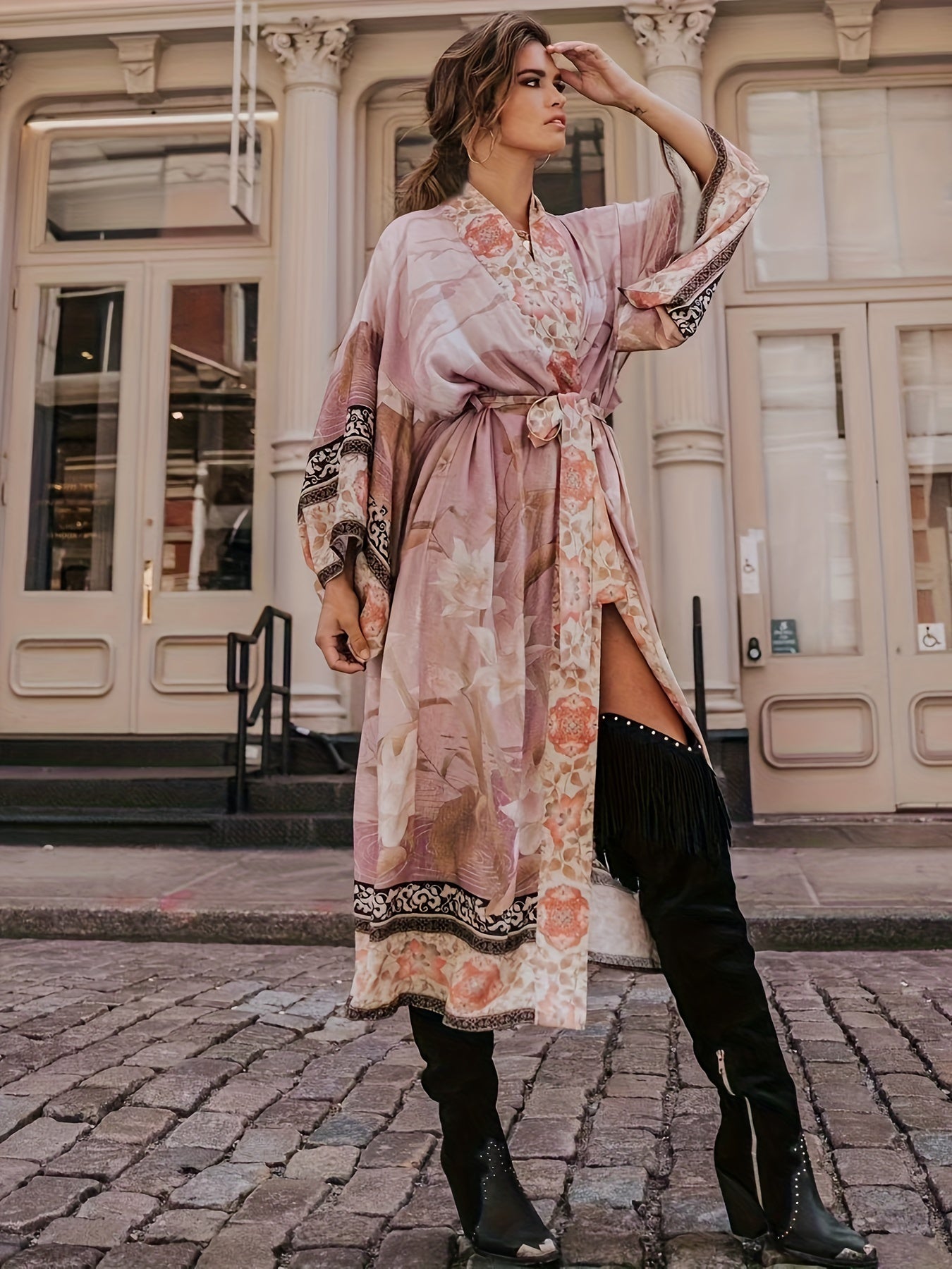 Kimono lungo da donna a fantasia floreale
