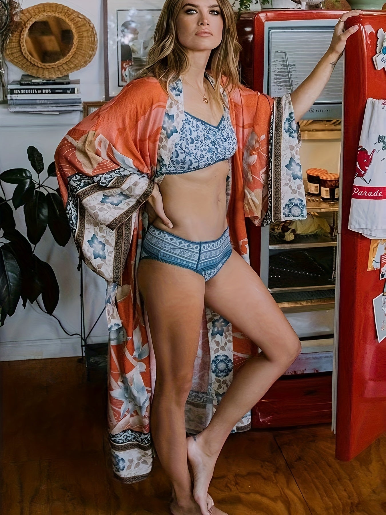 Kimono lungo da donna a fantasia floreale