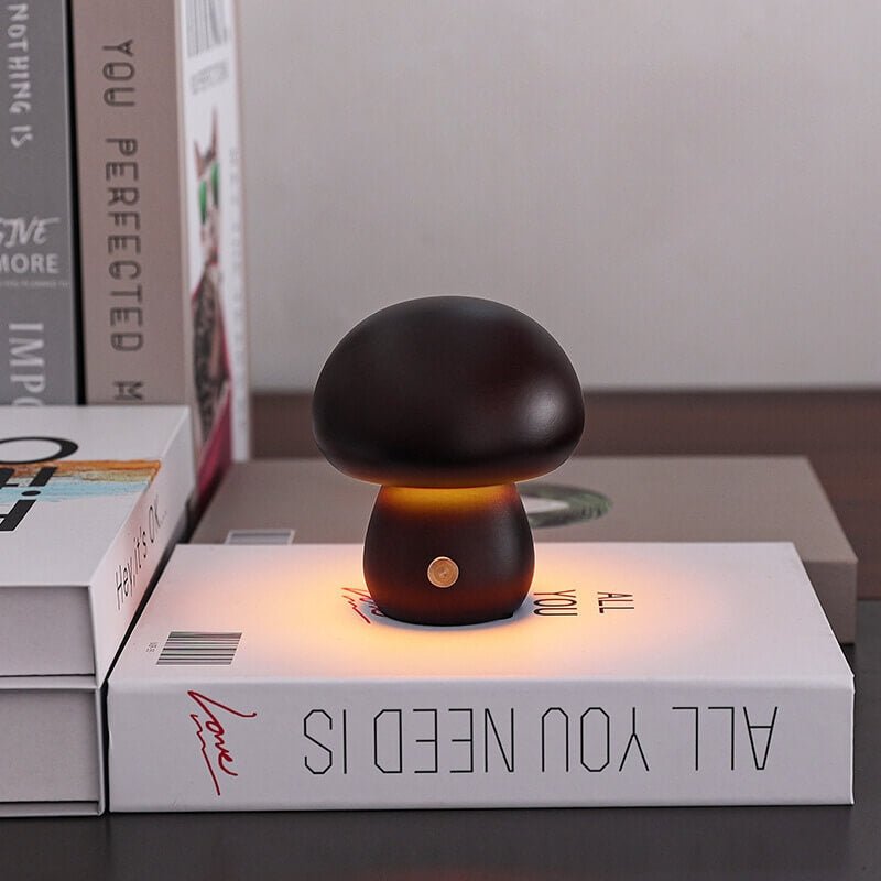 Lampada a fungo Portobello | Luce notturna ricaricabile in legno naturale