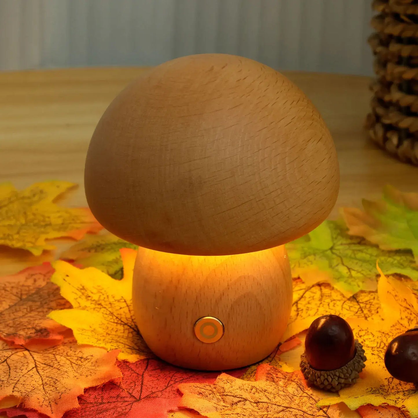 Lampada a fungo Portobello | Luce notturna ricaricabile in legno naturale