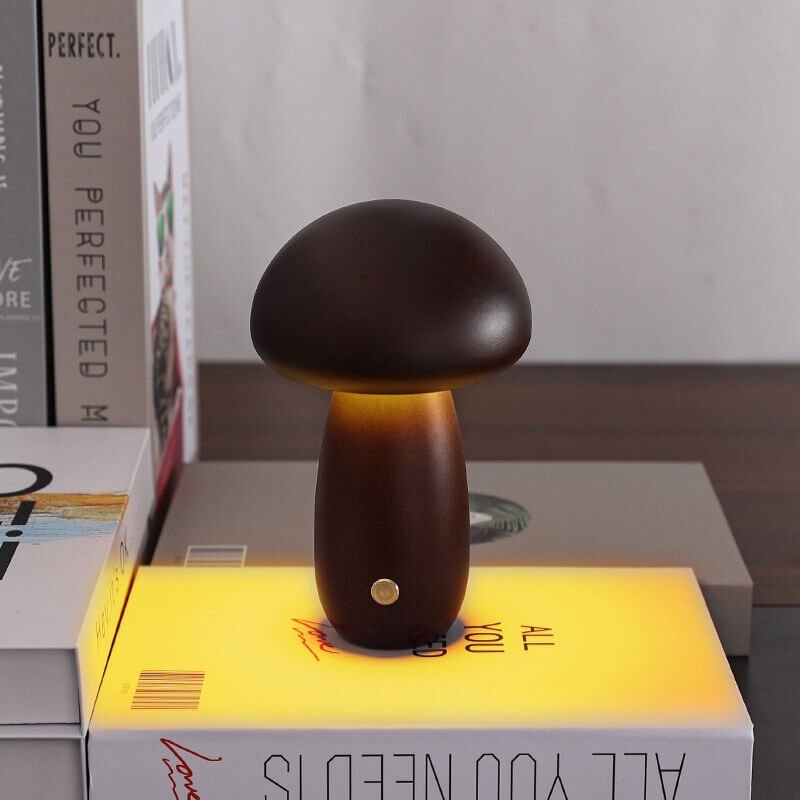 Lampada a fungo Portobello | Luce notturna ricaricabile in legno naturale