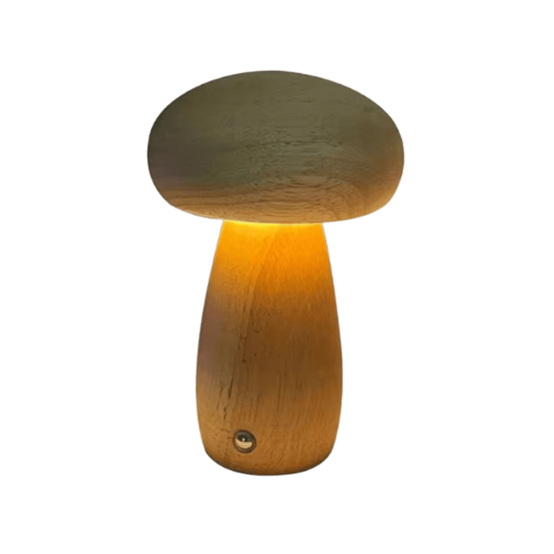 Lampada a fungo Portobello | Luce notturna ricaricabile in legno naturale