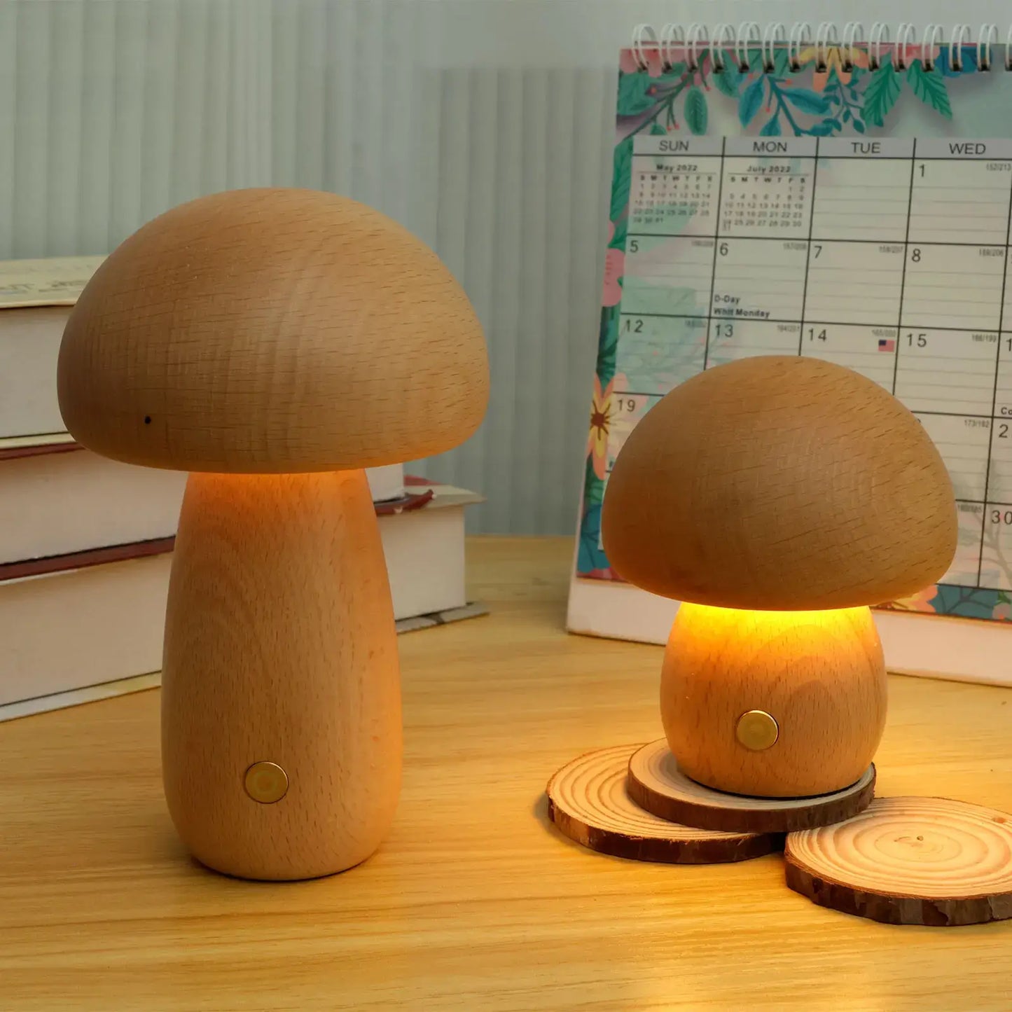Lampada a fungo Portobello | Luce notturna ricaricabile in legno naturale