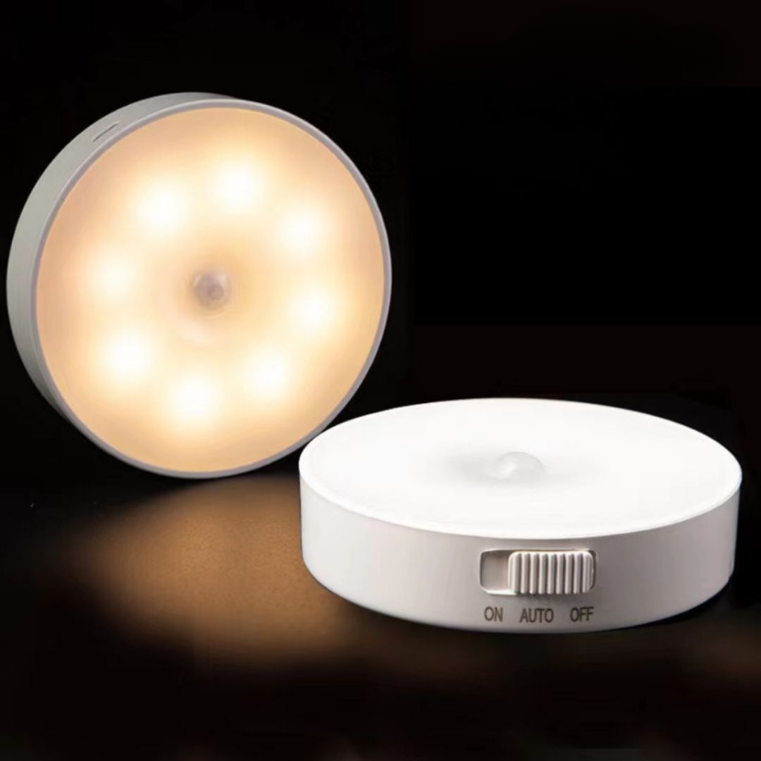 Lampada a LED con sensore di movimento e luminosità regolabile – rotonda, bianca, in ABS, montaggio senza fili