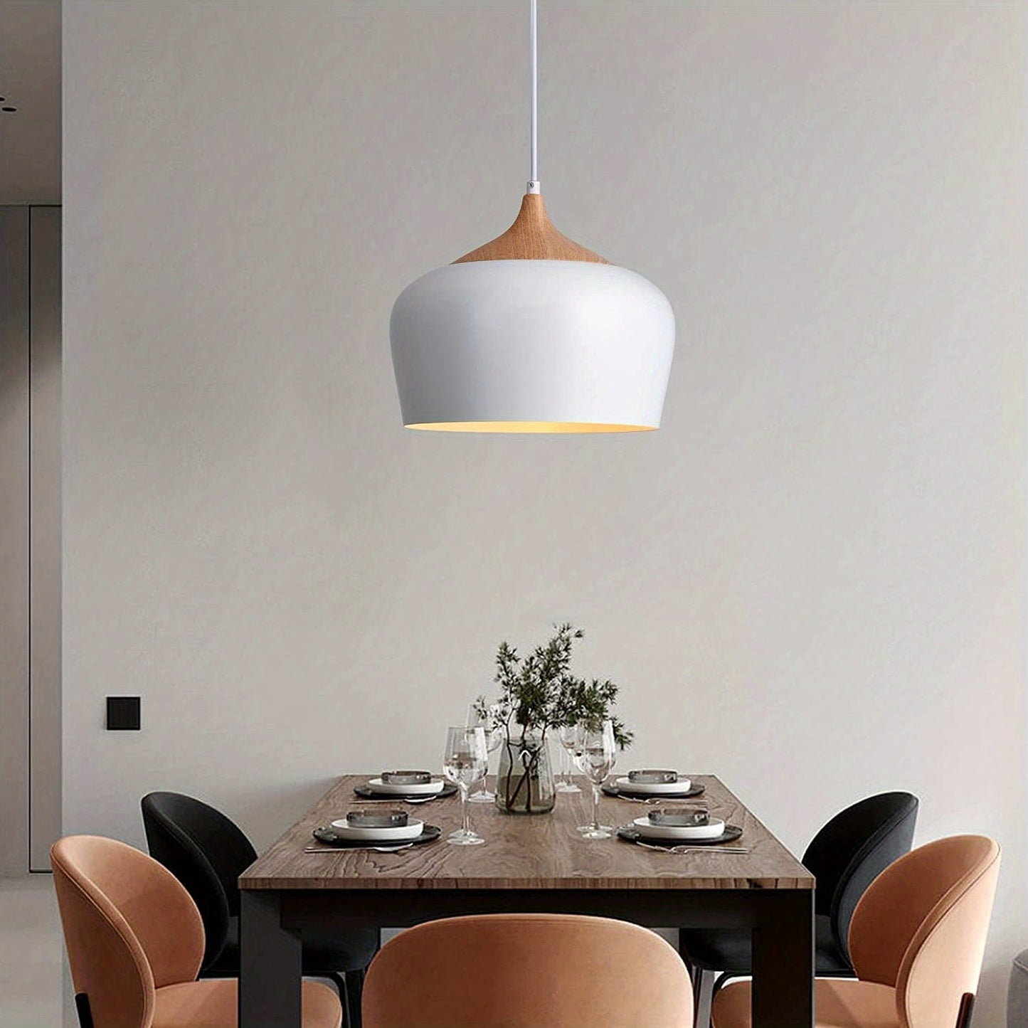 Lampada a sospensione moderna in stile scandinavo | Struttura in ferro con dettagli in legno