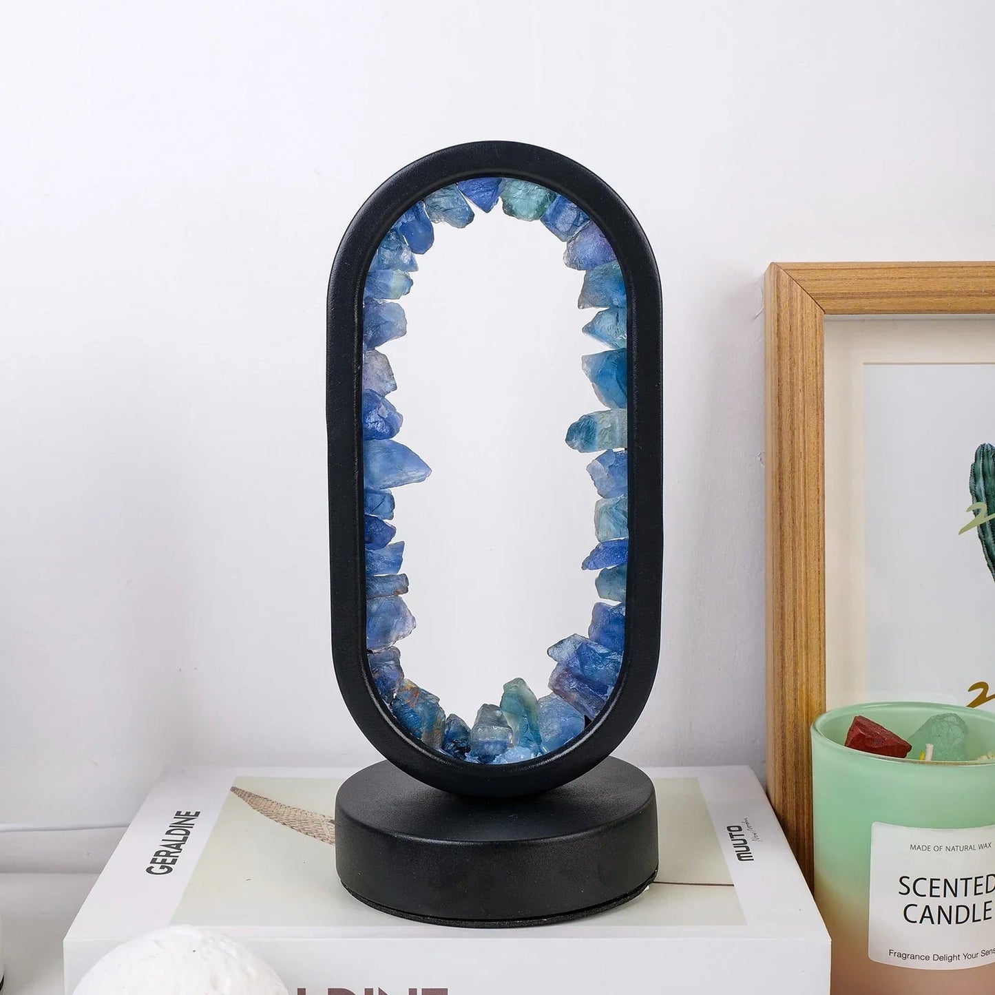 Lampada con cristallo naturale di ametista – luce rilassante per camera da letto e meditazione