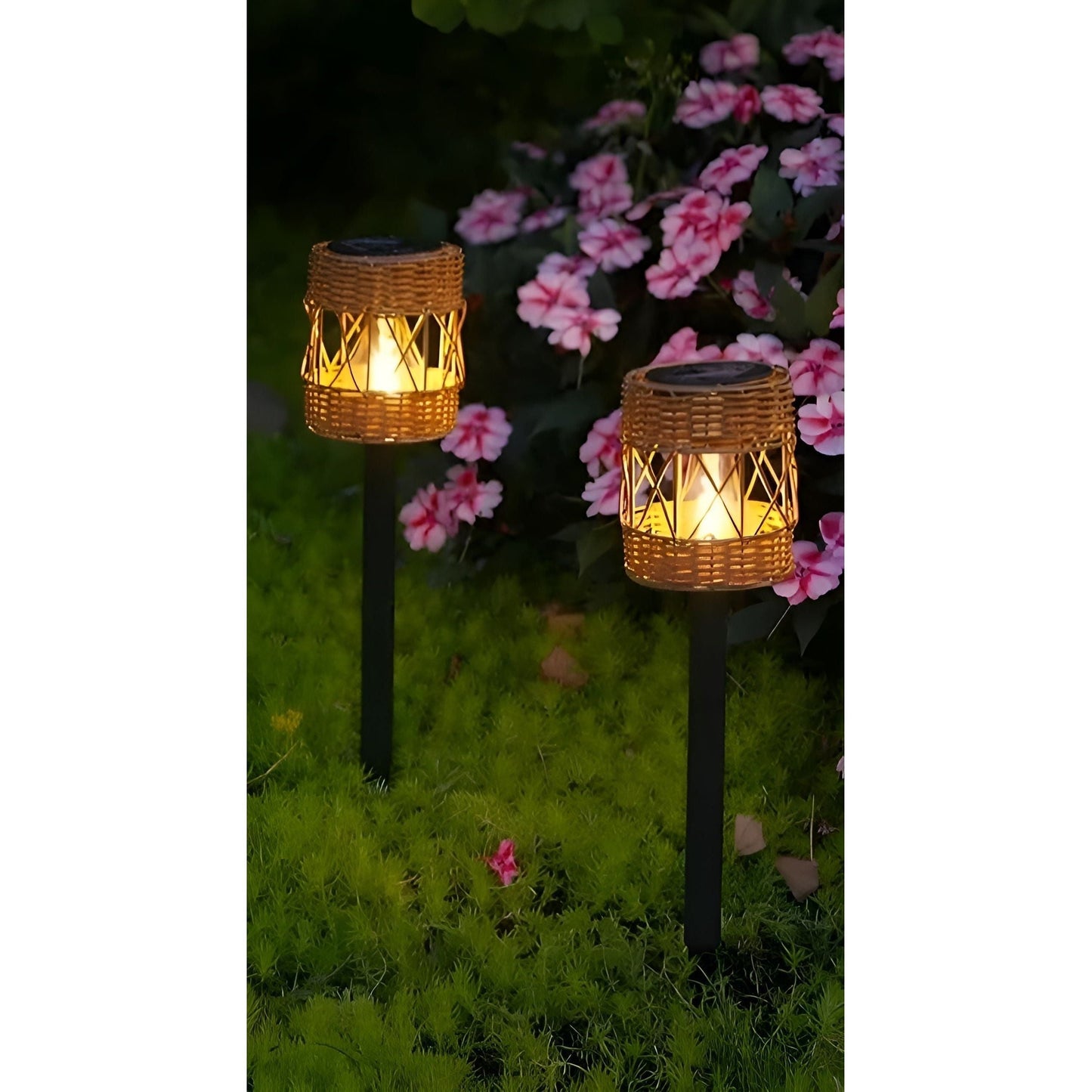 Lampada da giardino solare in rattan con illuminazione automatica per esterni