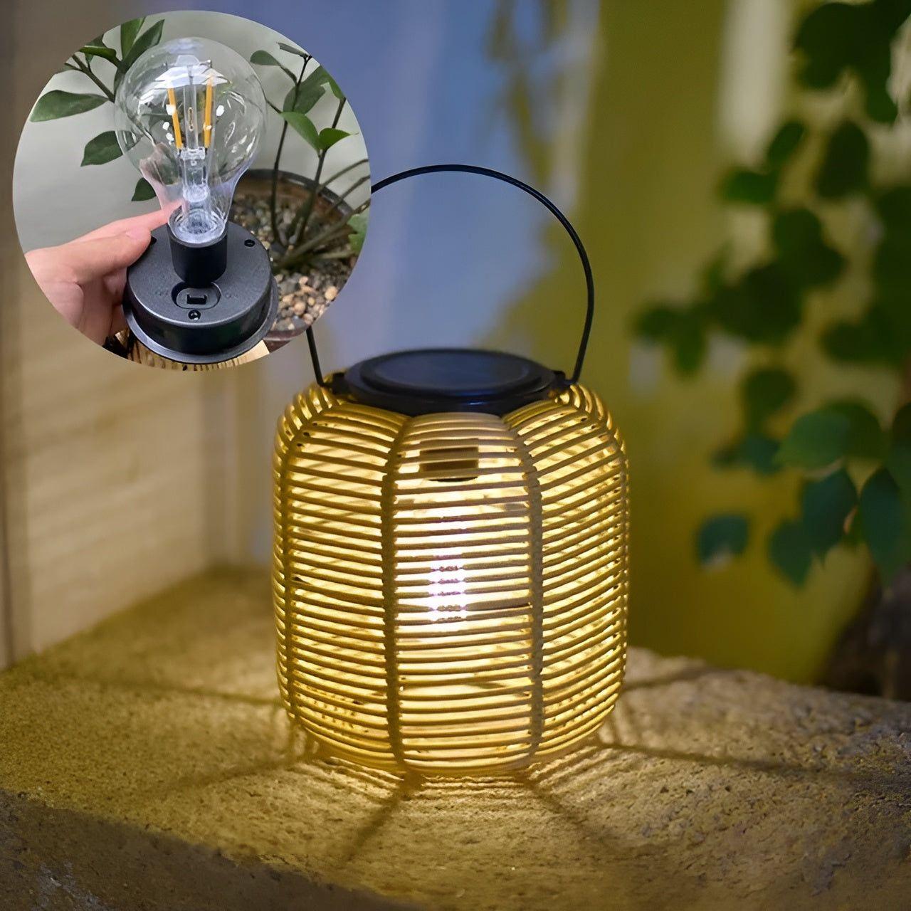 Lampada da giardino solare in rattan con illuminazione automatica per esterni