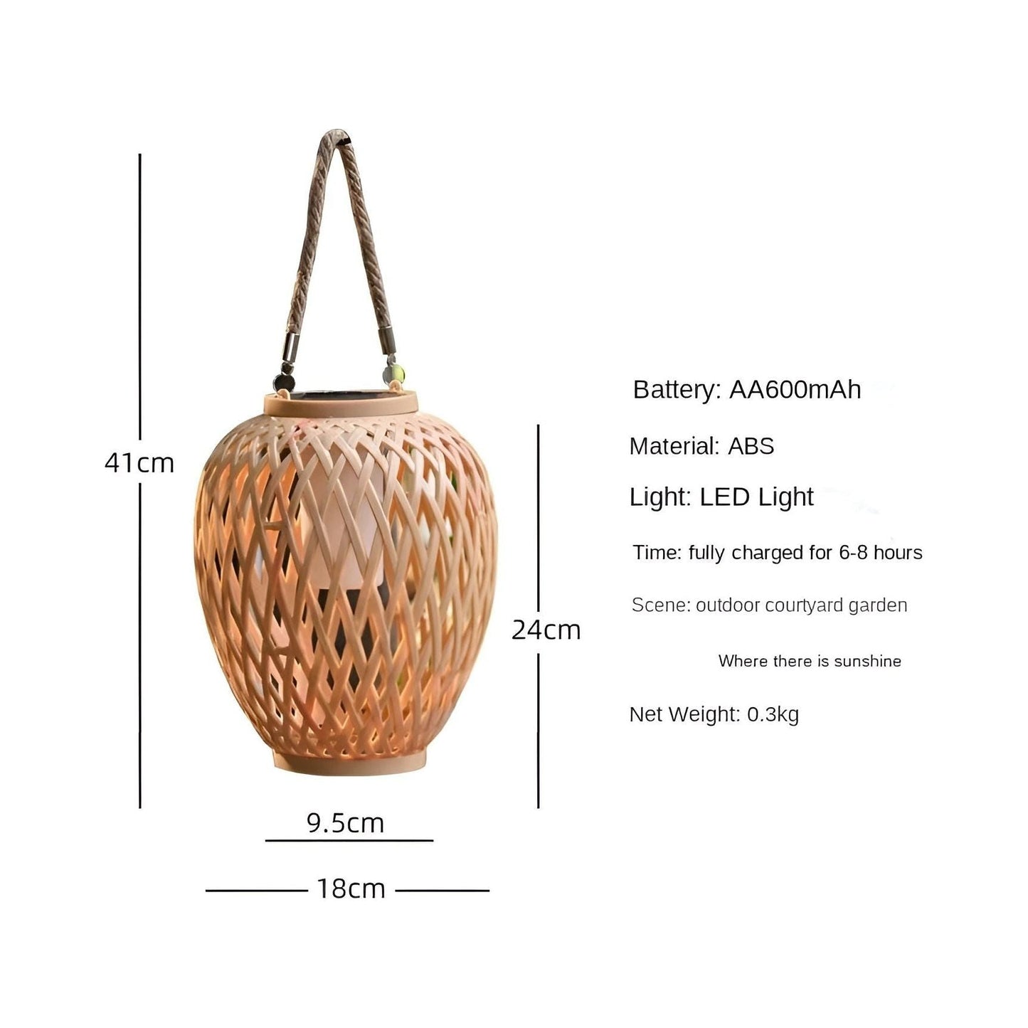 Lampada da giardino solare in rattan con illuminazione automatica per esterni