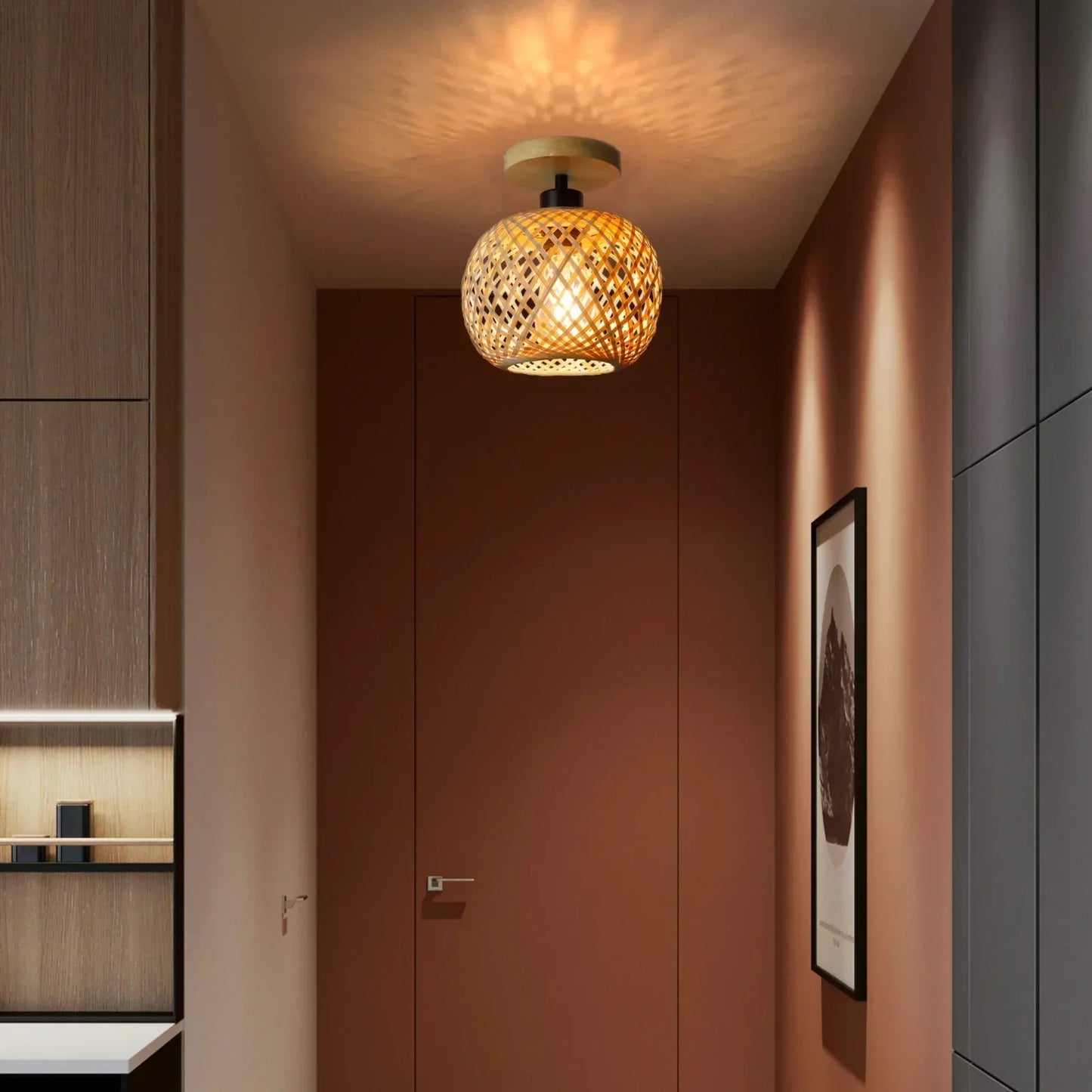 Lampada da soffitto in bambù | Lampada a LED in rattan intrecciata a mano