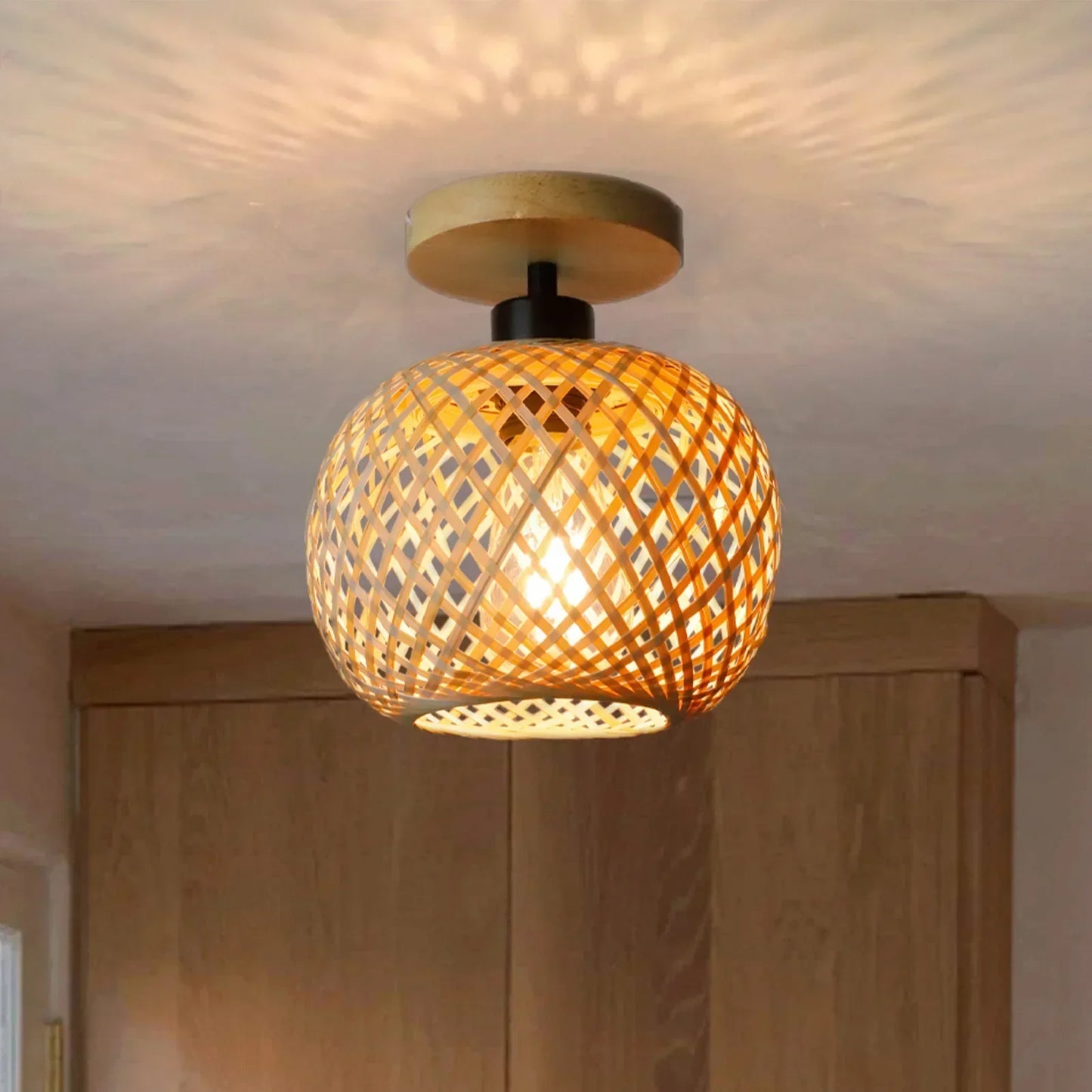 Lampada da soffitto in bambù | Lampada a LED in rattan intrecciata a mano