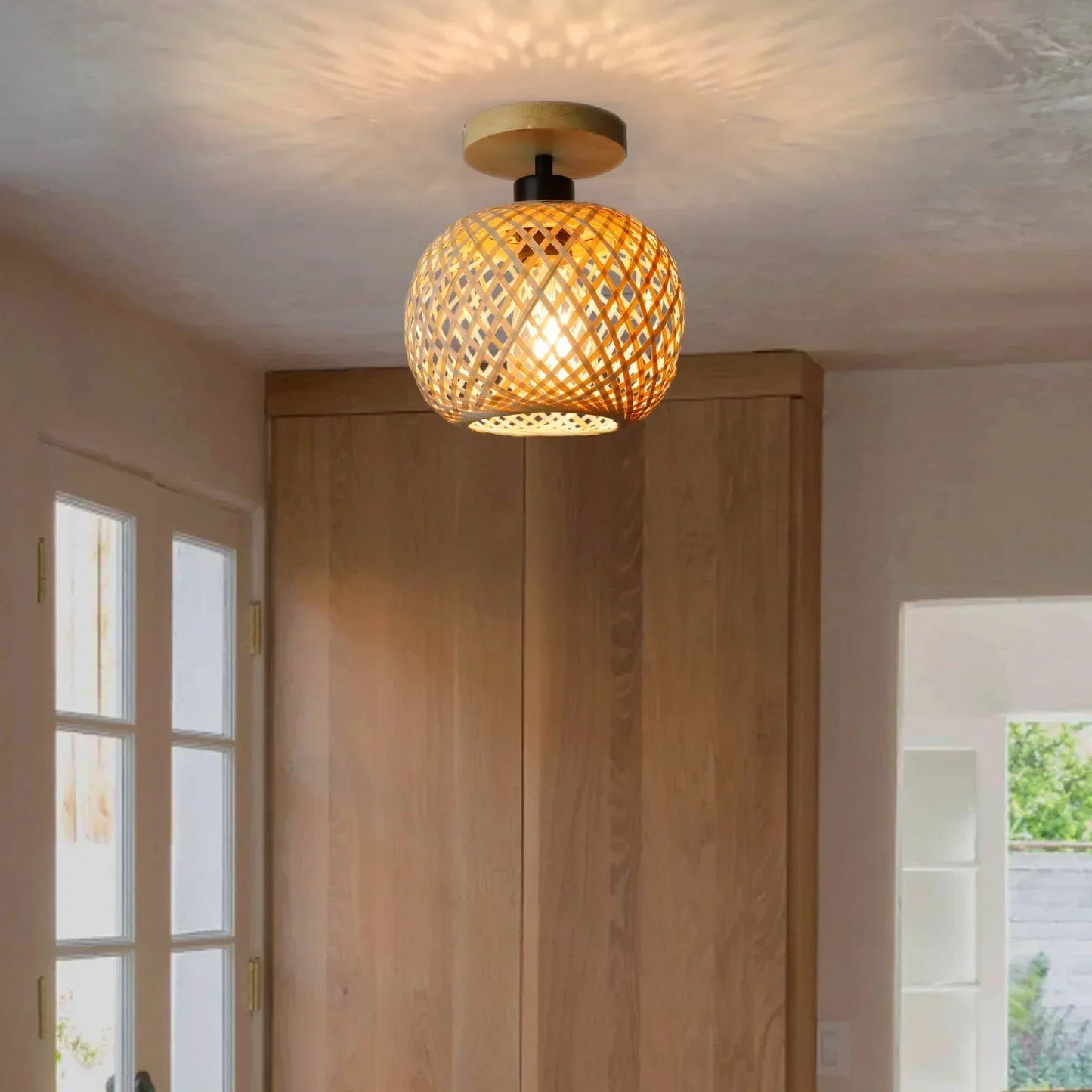 Lampada da soffitto in bambù | Lampada a LED in rattan intrecciata a mano