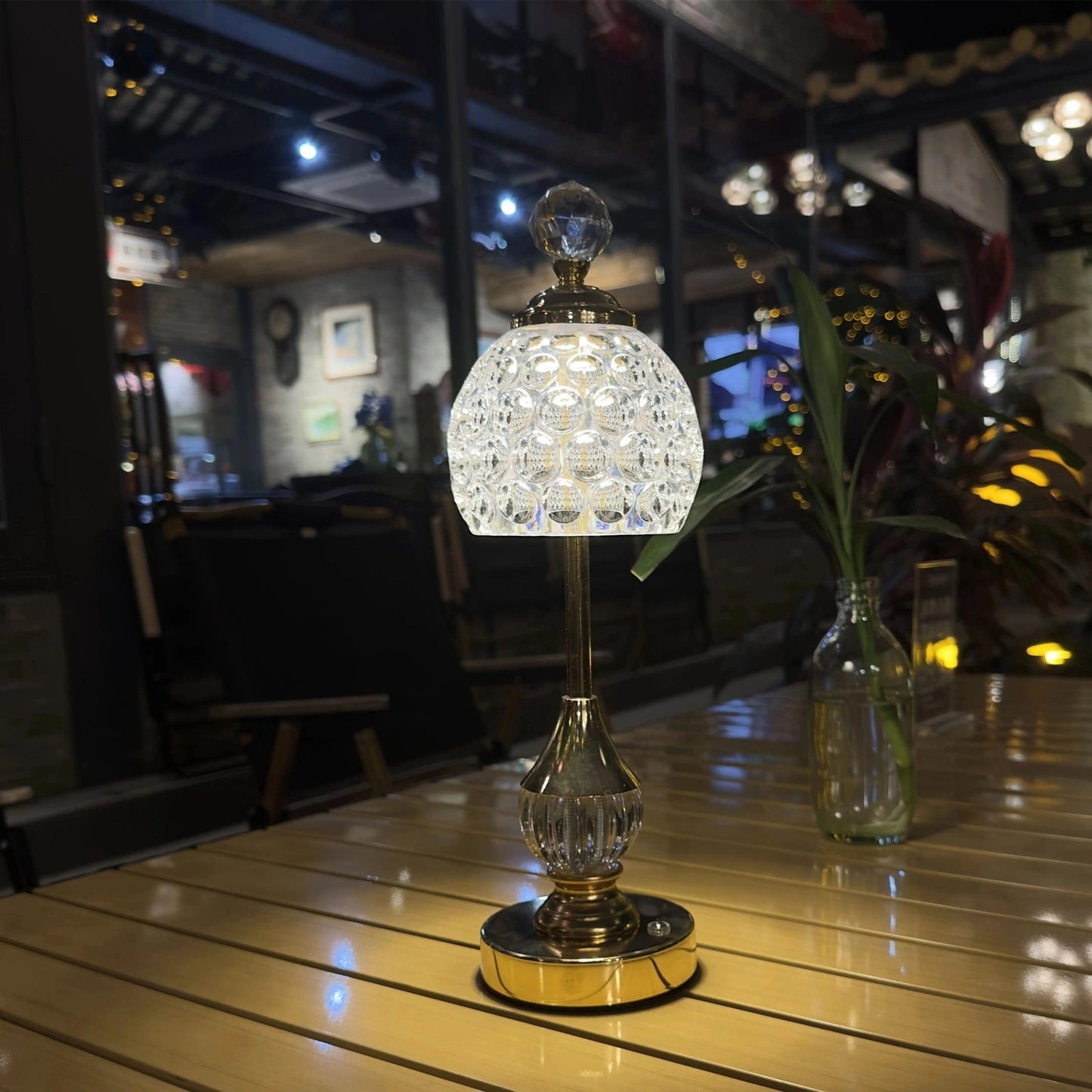 Lampada da tavolo in cristallo con controllo touch | Luce LED ricaricabile da comodino