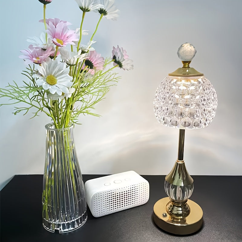Lampada da tavolo in cristallo con controllo touch | Luce LED ricaricabile da comodino