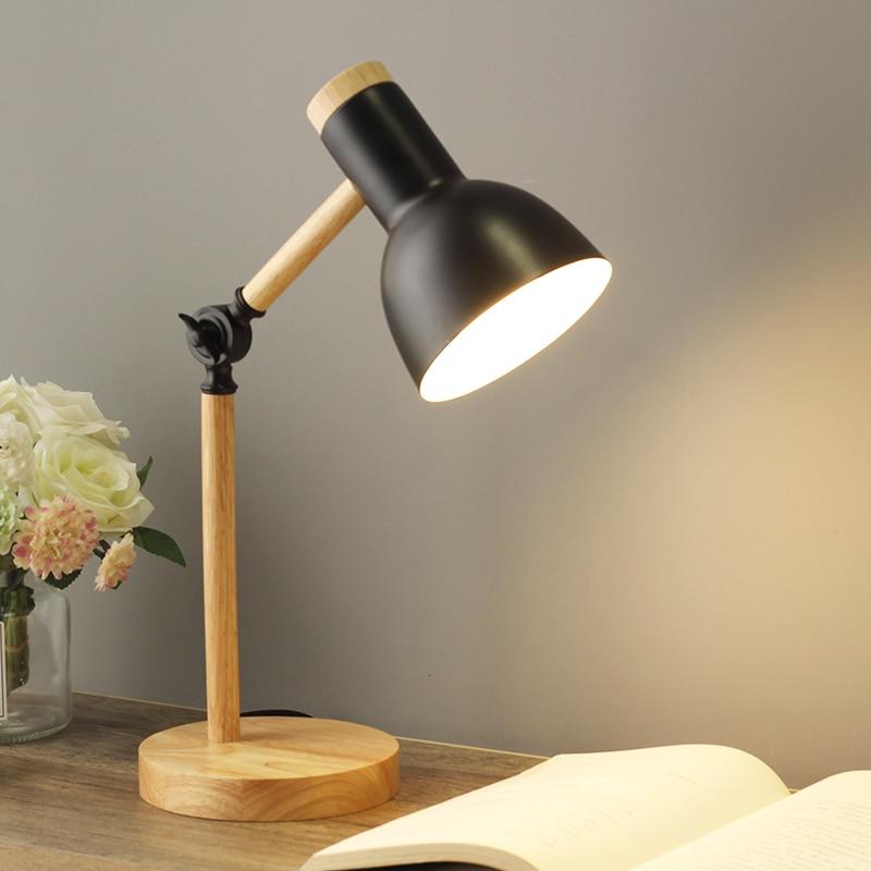 Lampada da tavolo in stile nordico con finitura in legno – lampada da tavolo e da comodino ad altezza regolabile per soggiorno e camera da letto minimalisti