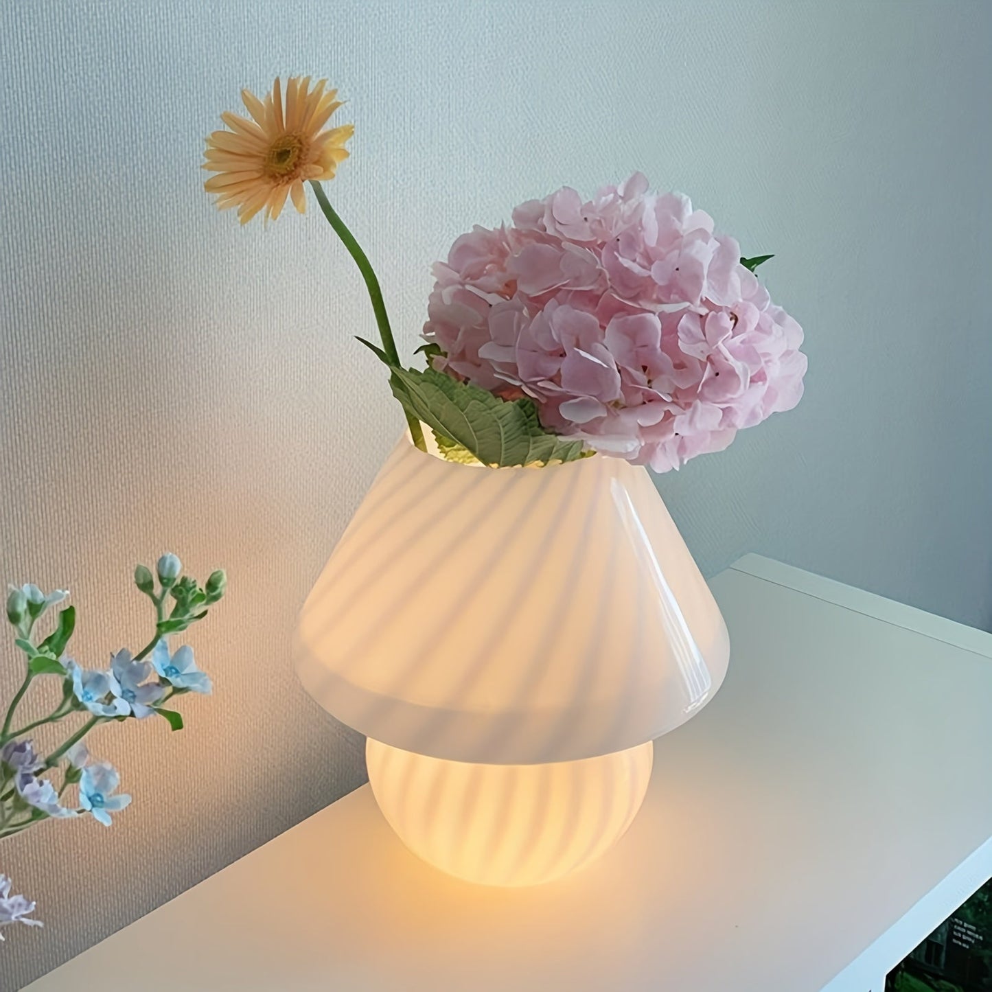 Lampada da tavolo in vetro a forma di fungo in stile Murano | Lampada da tavolo USB dimmerabile