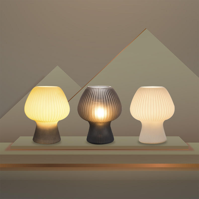 Lampada da Tavolo Vintage per Camera da Letto | Lampada a Fungo in Vetro Scanalato