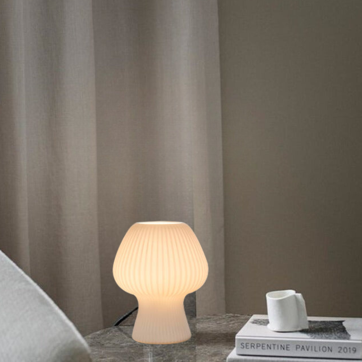 Lampada da Tavolo Vintage per Camera da Letto | Lampada a Fungo in Vetro Scanalato