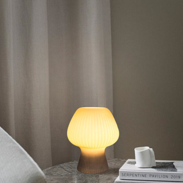 Lampada da Tavolo Vintage per Camera da Letto | Lampada a Fungo in Vetro Scanalato