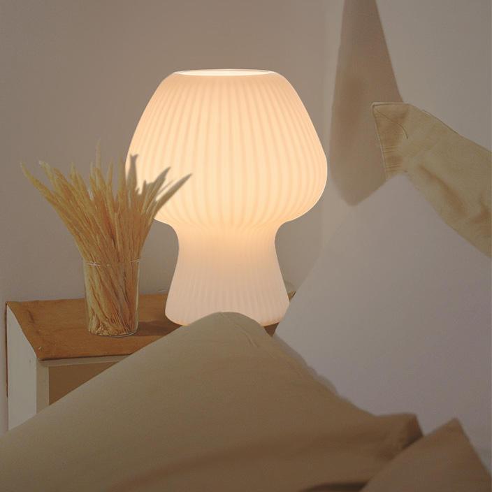 Lampada da Tavolo Vintage per Camera da Letto | Lampada a Fungo in Vetro Scanalato