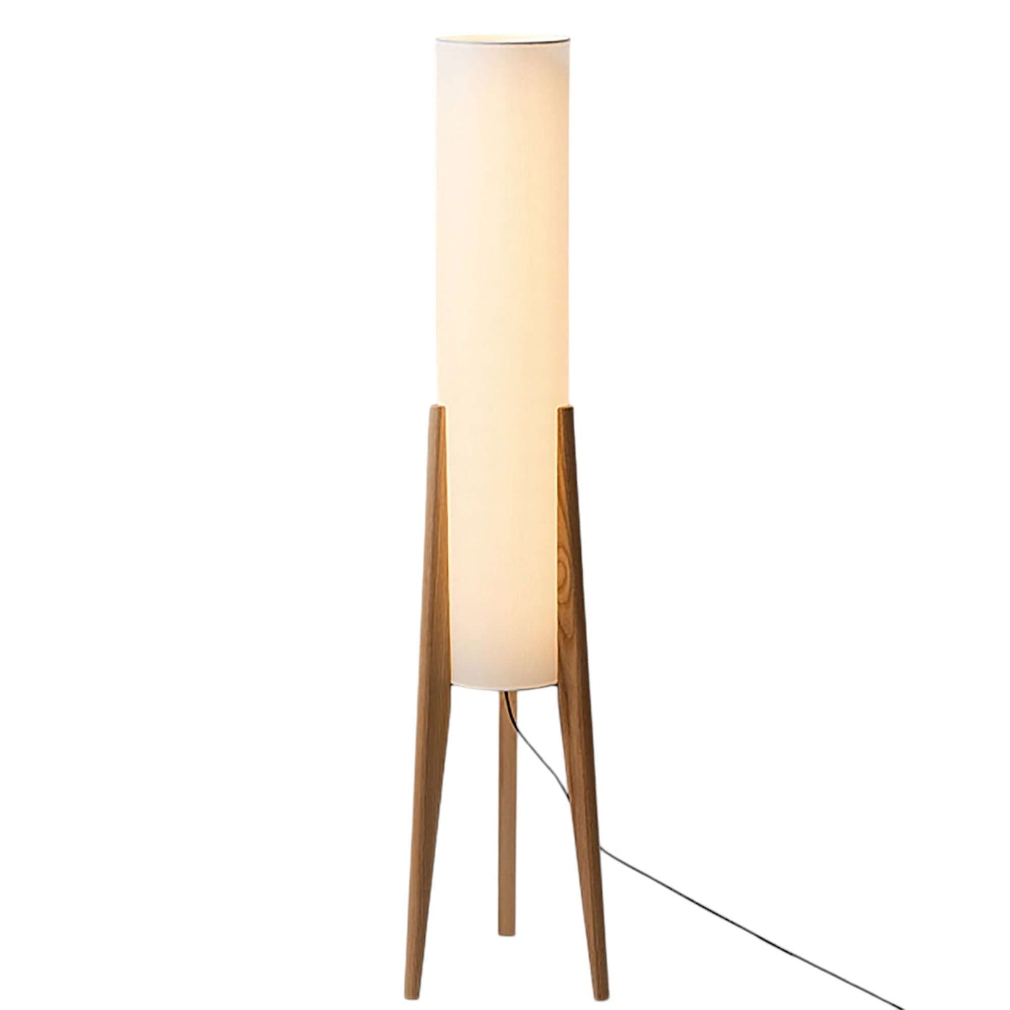 Lampada da terra in legno massello con paralume in tessuto