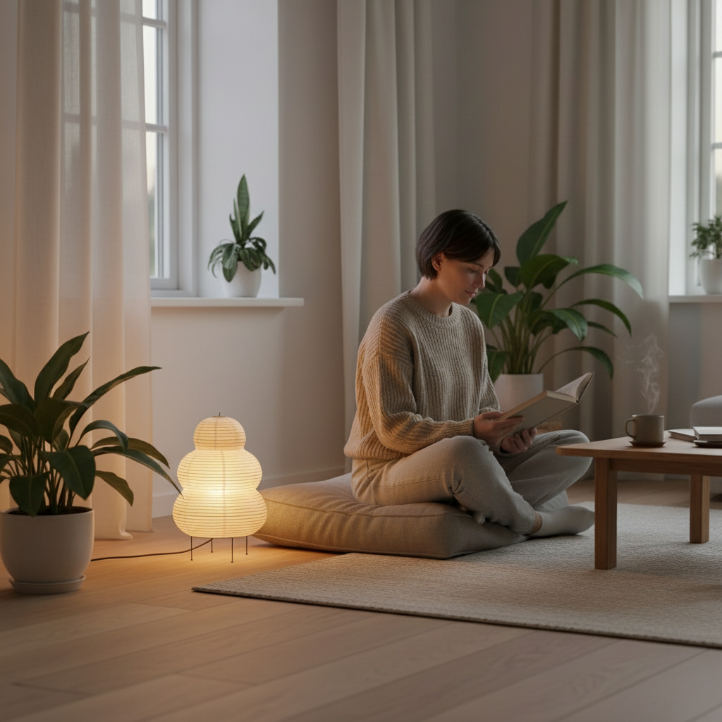 Lampada da terra Washi – Lampada da terra giapponese in carta di riso dal design sferico con luce calda e soffusa