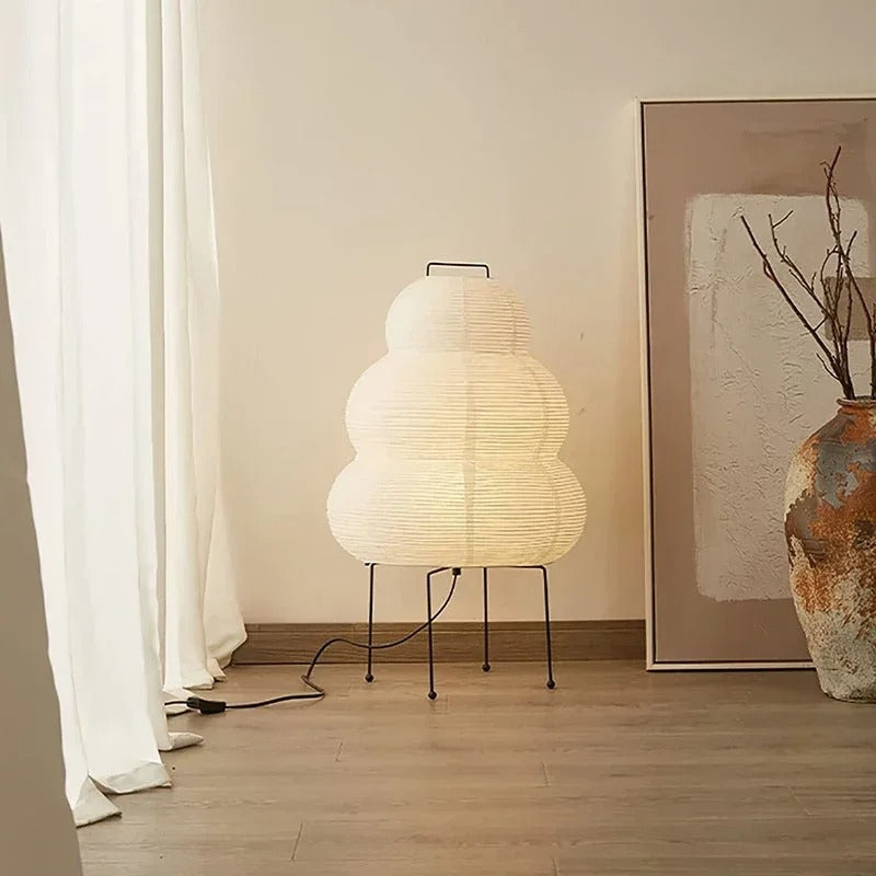 Lampada da terra Washi – Lampada da terra giapponese in carta di riso dal design sferico con luce calda e soffusa