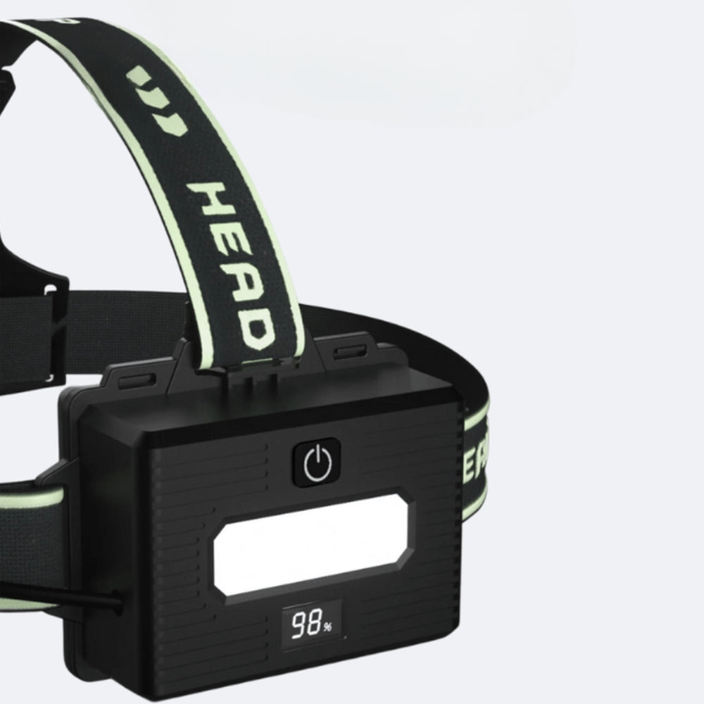 Lampada frontale da 10 000 lumen con fascio luminoso regolabile e funzione power bank