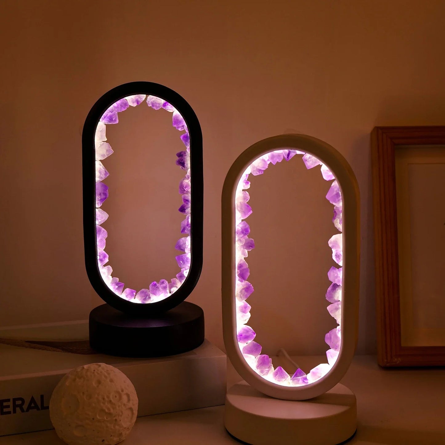 Lampada in ametista naturale – Lampada da interni viola fatta a mano per relax e meditazione