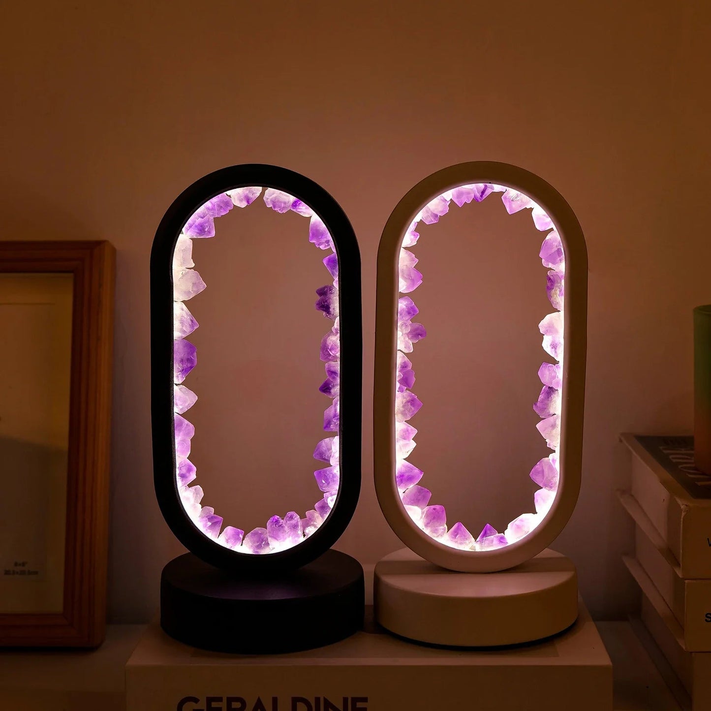 Lampada in ametista naturale – Lampada da interni viola fatta a mano per relax e meditazione