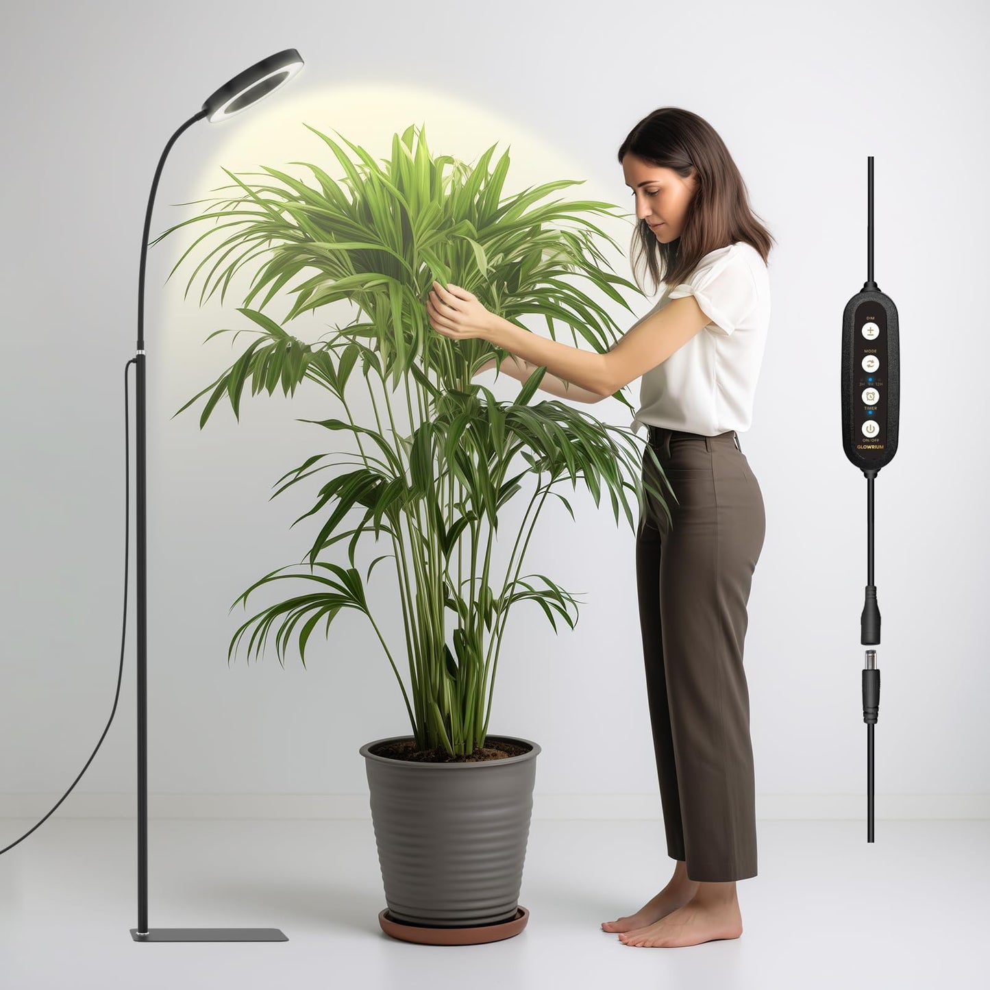 Lampada LED per Crescita Piante da Interno 20W, Lampada da Terra per Piante a Spettro Completo con Altezza Regolabile, Timer Automatico, 3 Modalità di Luce e Dimmerabile a 6 Livelli (Nero)