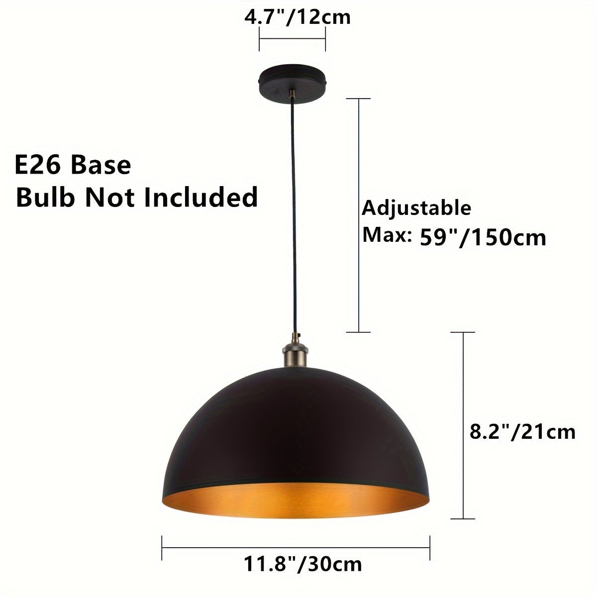 Lampadario a Sospensione Industriale Vintage con Paralume in Ferro Nero e Oro