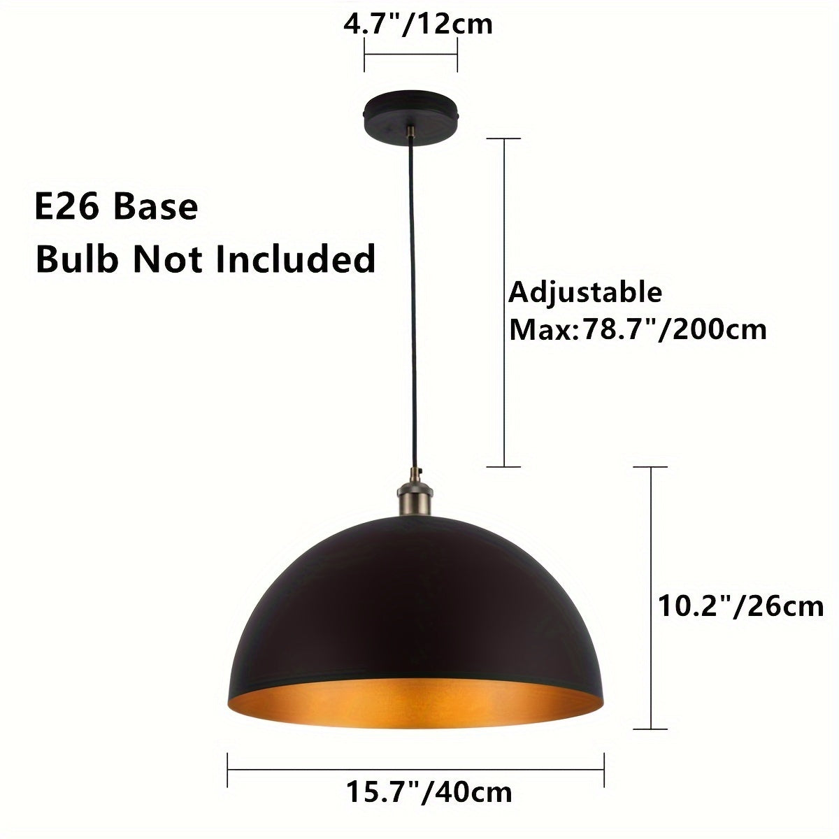 Lampadario a Sospensione Industriale Vintage con Paralume in Ferro Nero e Oro
