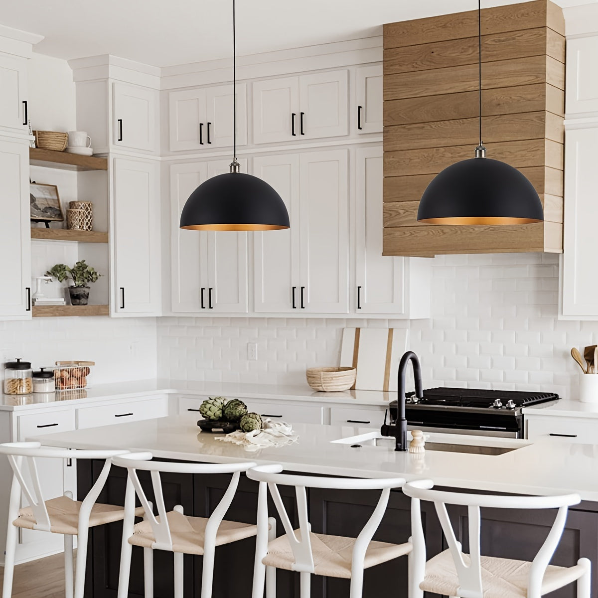 Lampadario a Sospensione Industriale Vintage con Paralume in Ferro Nero e Oro