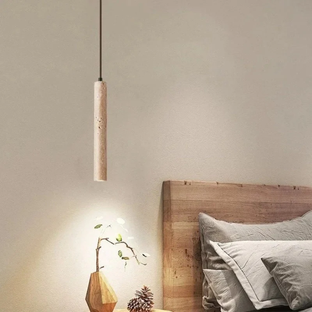 Lampadario LED minimalista in travertino stile Wabi-Sabi