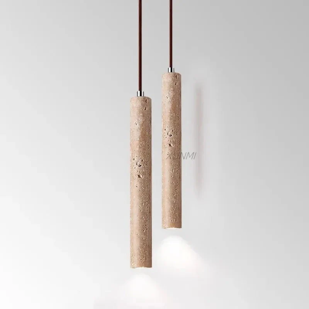 Lampadario LED minimalista in travertino stile Wabi-Sabi