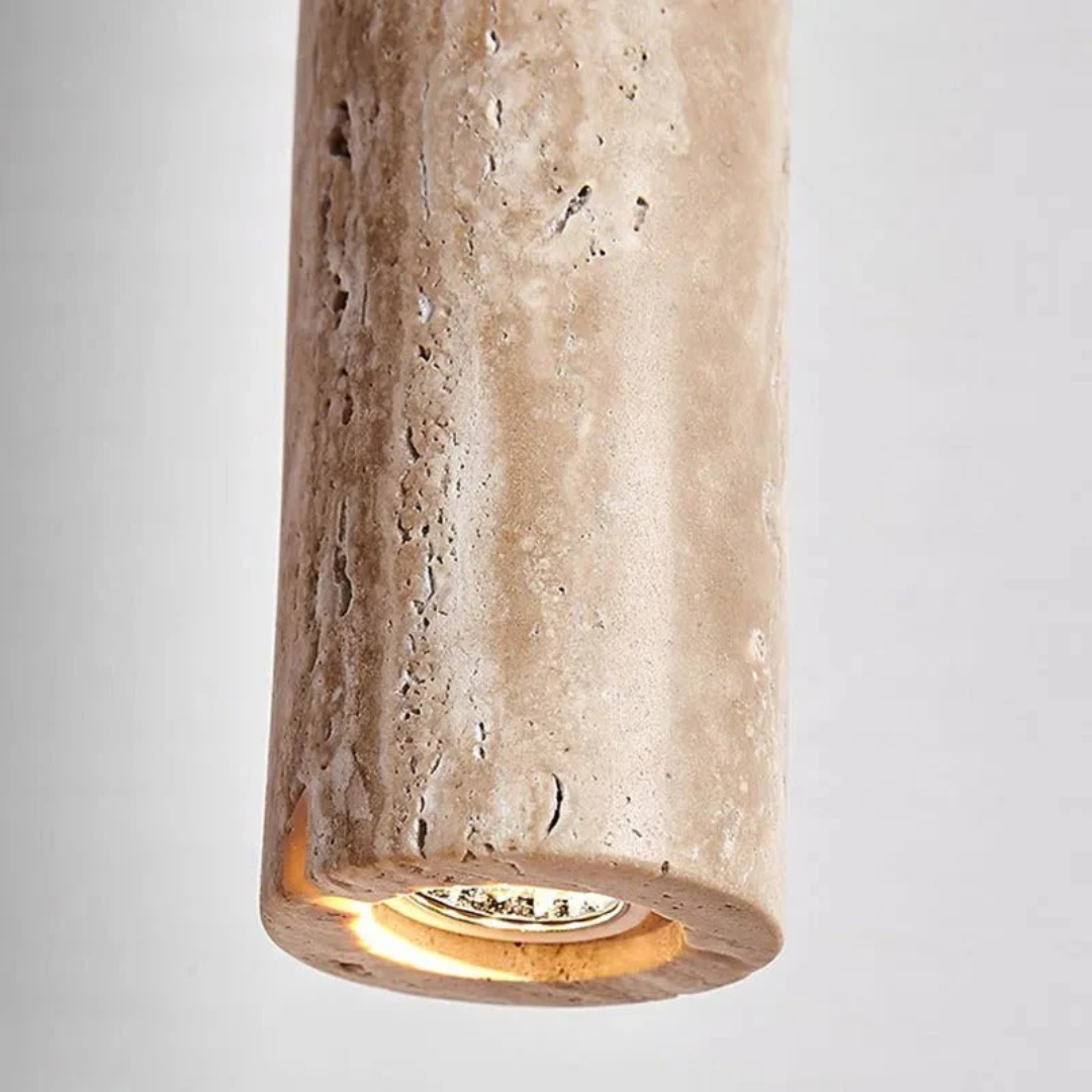 Lampadario LED minimalista in travertino stile Wabi-Sabi