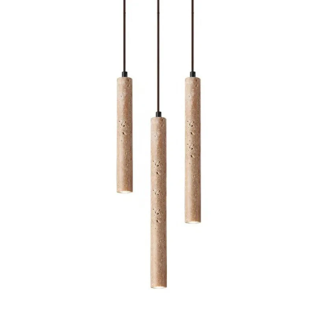 Lampadario LED minimalista in travertino stile Wabi-Sabi
