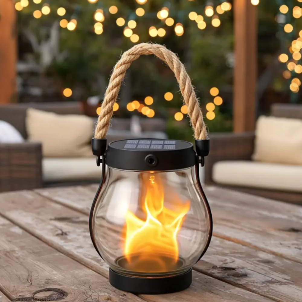 Lanterna solare sospesa ad effetto fiamma – illuminazione da giardino per esterni impermeabile