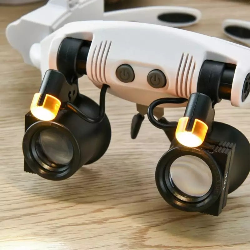 Lente d'ingrandimento da testa per gioielliere con occhiali, luce LED e 8 lenti