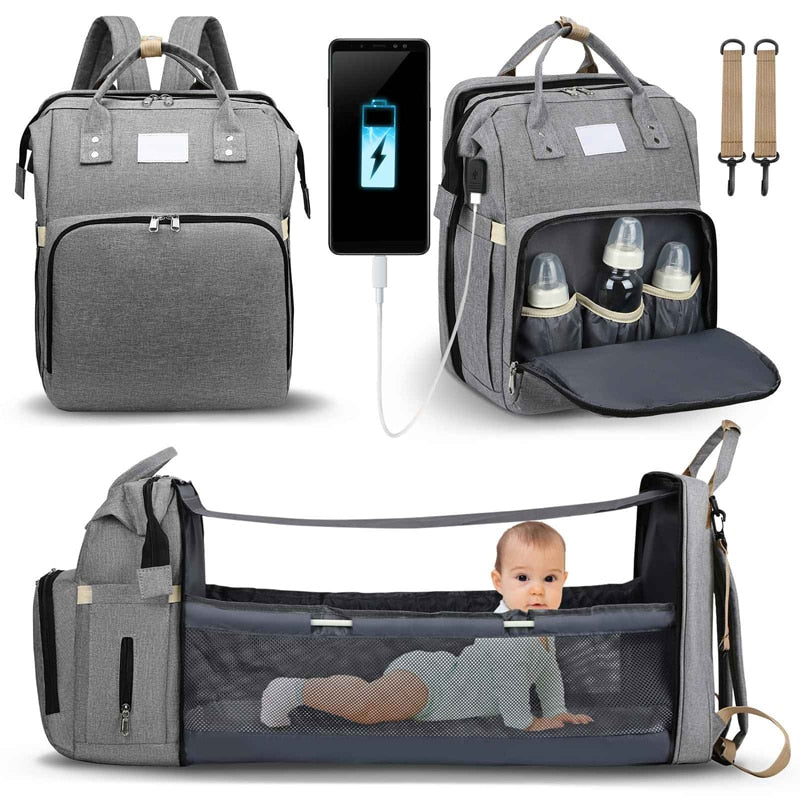 Lettino Portatile per Neonato e Borsa Cambio – Zaino da Viaggio Multifunzionale