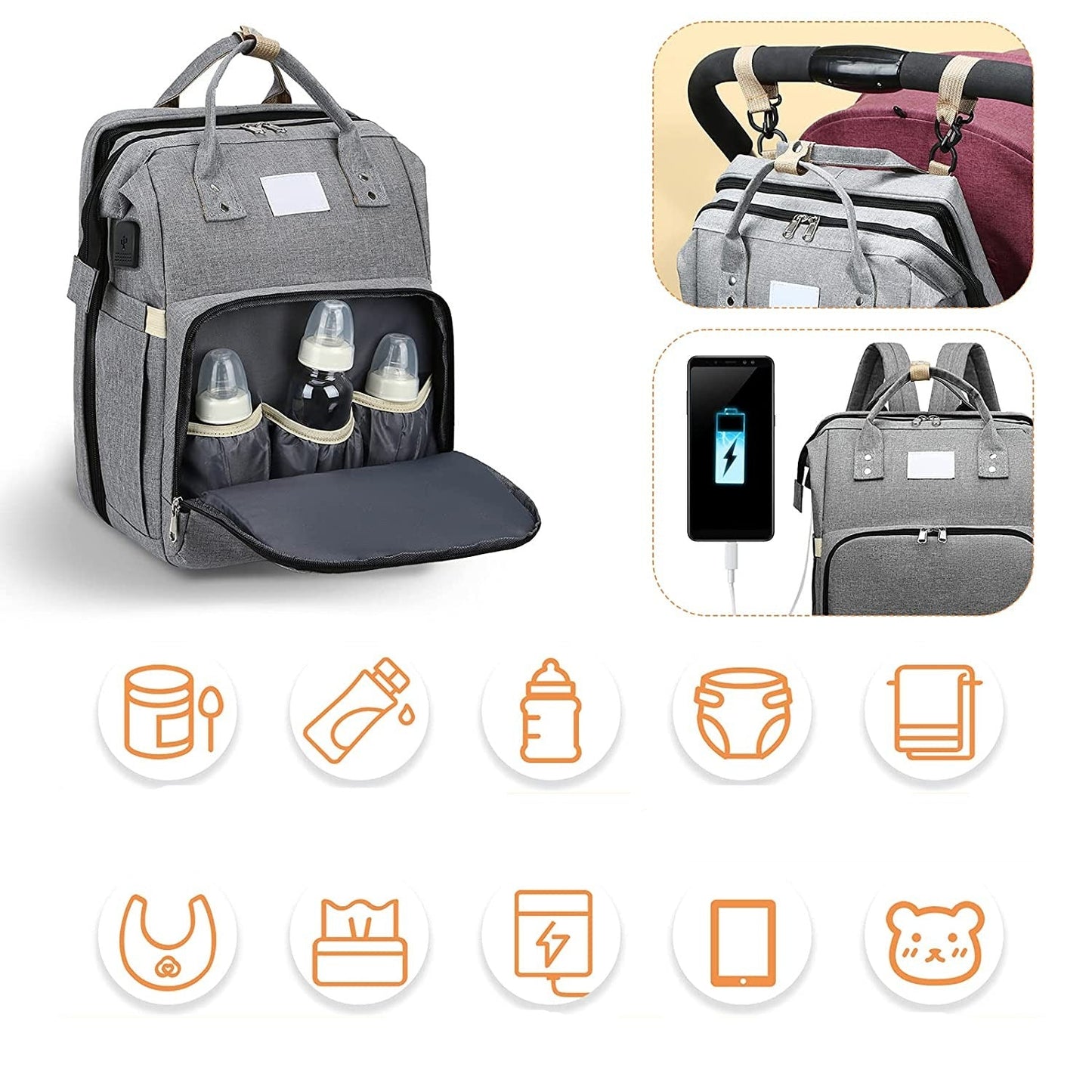 Lettino Portatile per Neonato e Borsa Cambio – Zaino da Viaggio Multifunzionale