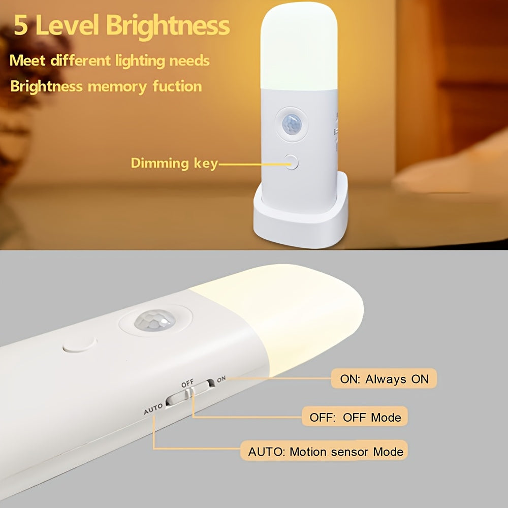 Luce Notturna a LED con Sensore di Movimento – Ricaricabile USB e con Luminosità Regolabile per Camere da Letto e Corridoi