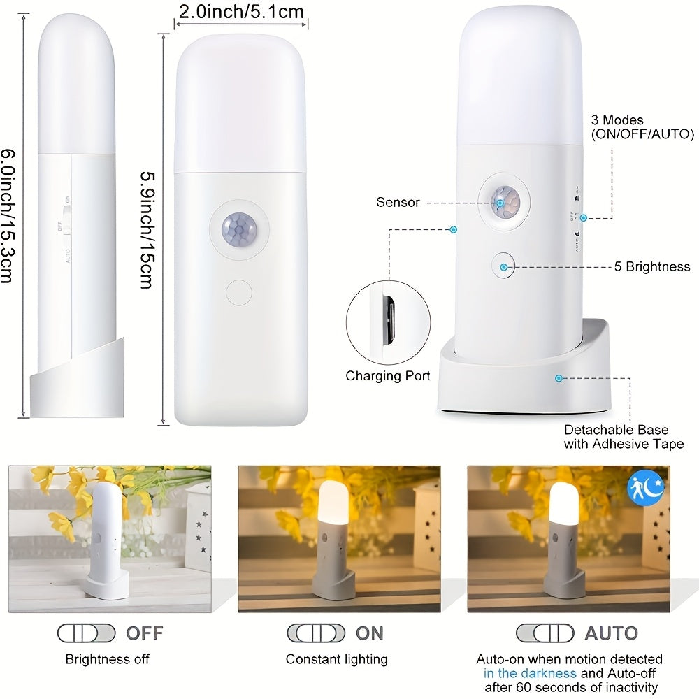 Luce Notturna a LED con Sensore di Movimento – Ricaricabile USB e con Luminosità Regolabile per Camere da Letto e Corridoi